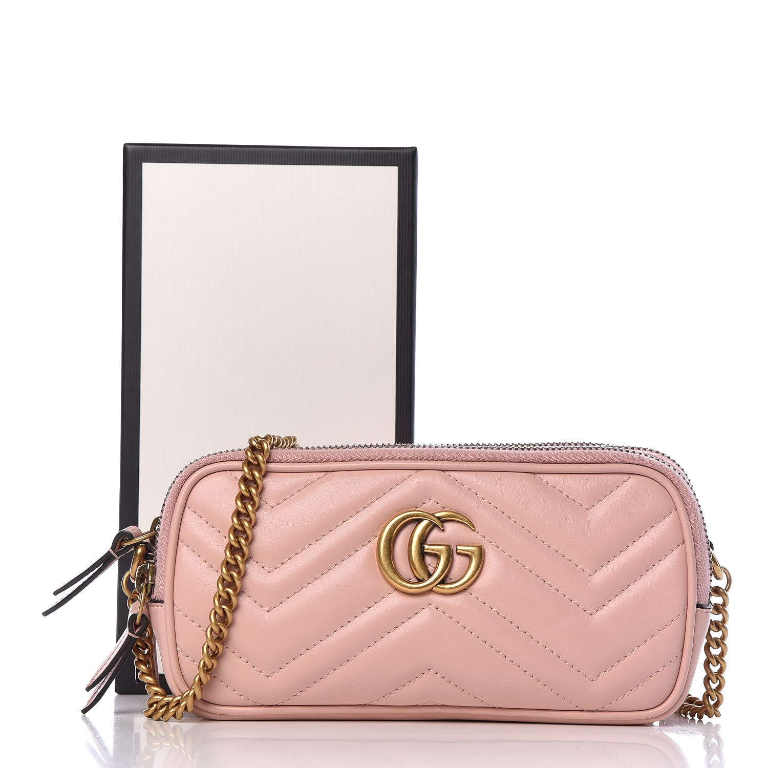 Gucci Calfskin Matelasse Mini GG Marmont Chain Crossbody Bag Perfect Pink 8 of 8