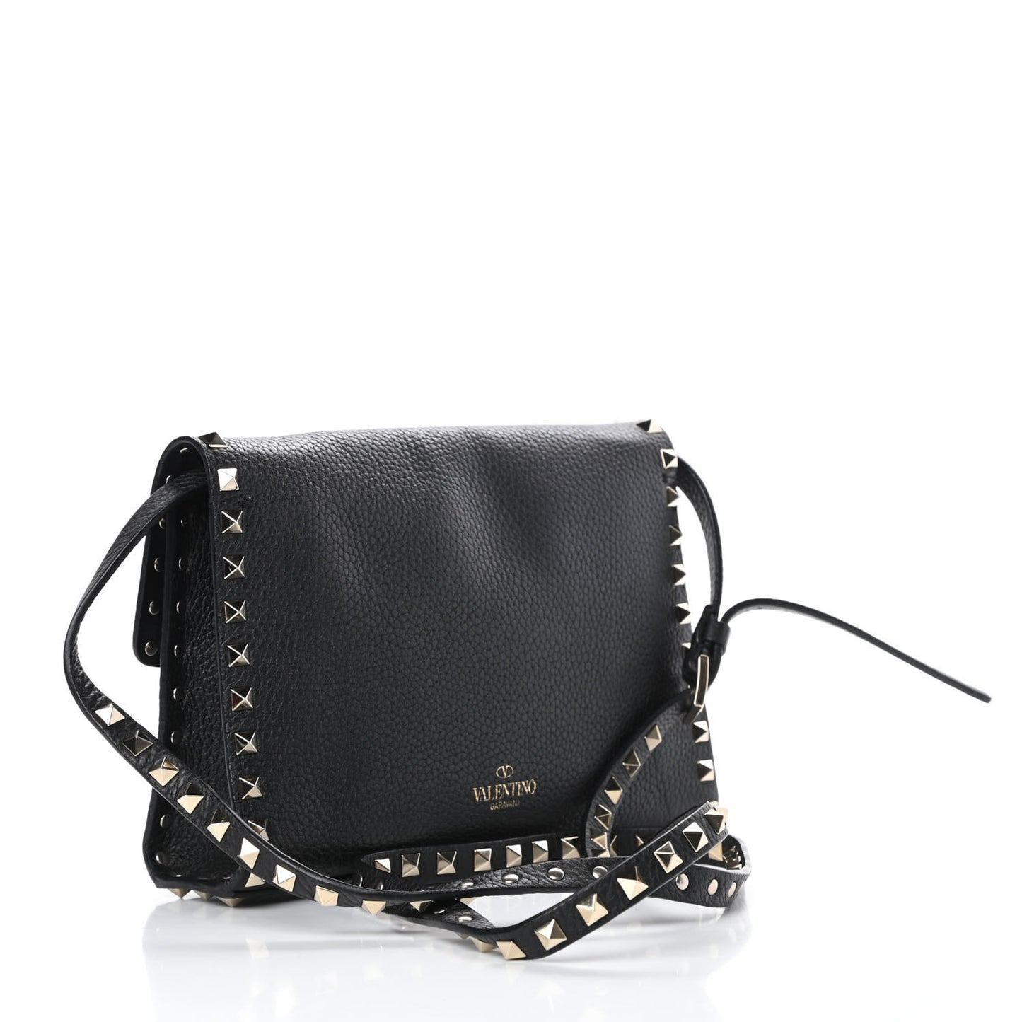 Pebbled Calfskin Medium Rockstud Flip Lock Crossbody Bag Black