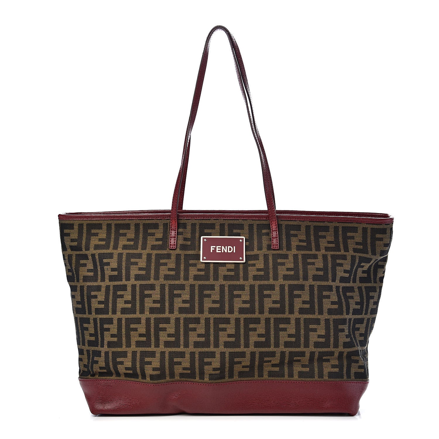 Fendi Zucca Vitello Elite Medium Roll Tote Tobacco Rosso Scuro 1 of 13