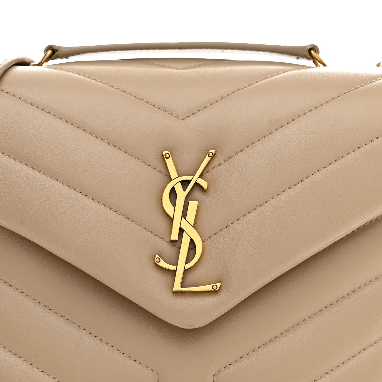 Saint Laurent Calfskin Y Quilted Monogram Small Loulou Chain Satchel Dark Beige 8 of 11