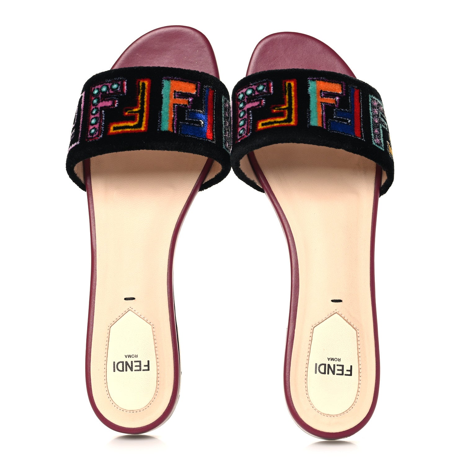 Fendi Velvet FF Flat Slide Sandals 37.5 Multicolor 1863732
