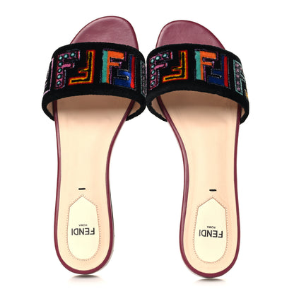 Fendi Velvet FF Flat Slide Sandals 37.5 Multicolor 2 of 9