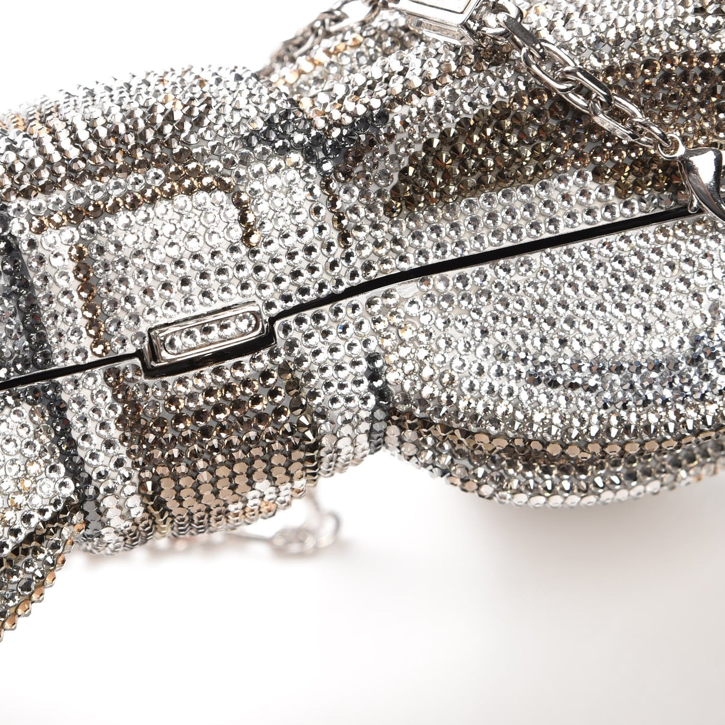 Crystal Bow Minaudiere Clutch Silver