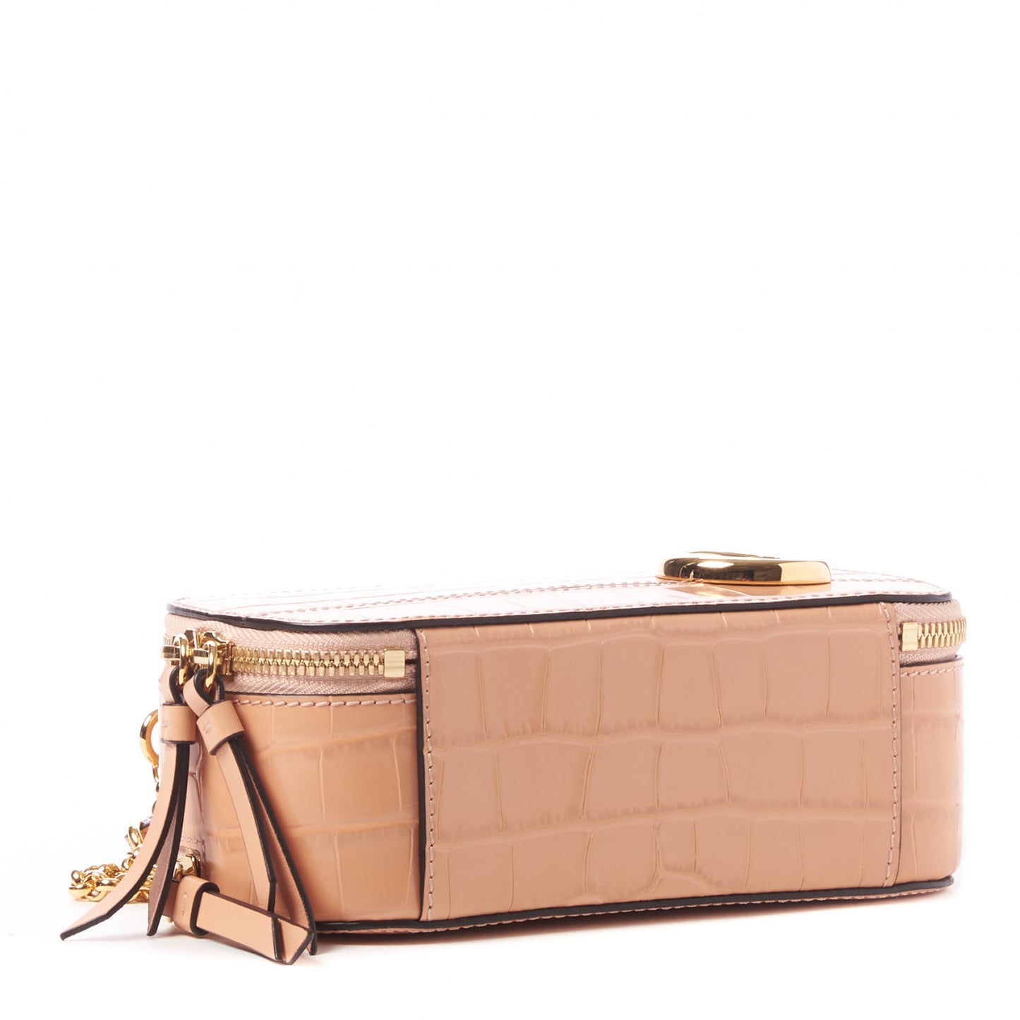 Calfskin Crocodile Embossed Mini C Vanity Bag Nut