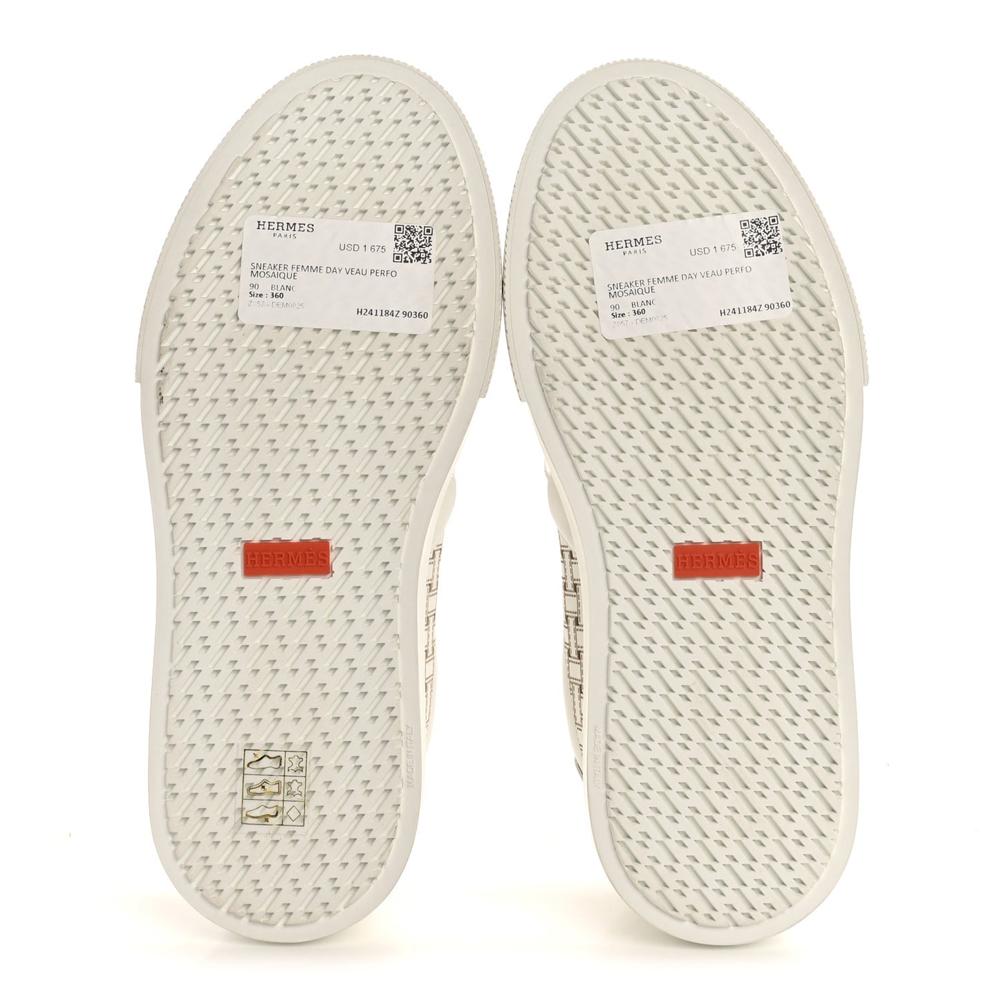 Calfskin Perforated Mosaic Day Sneakers 36 White