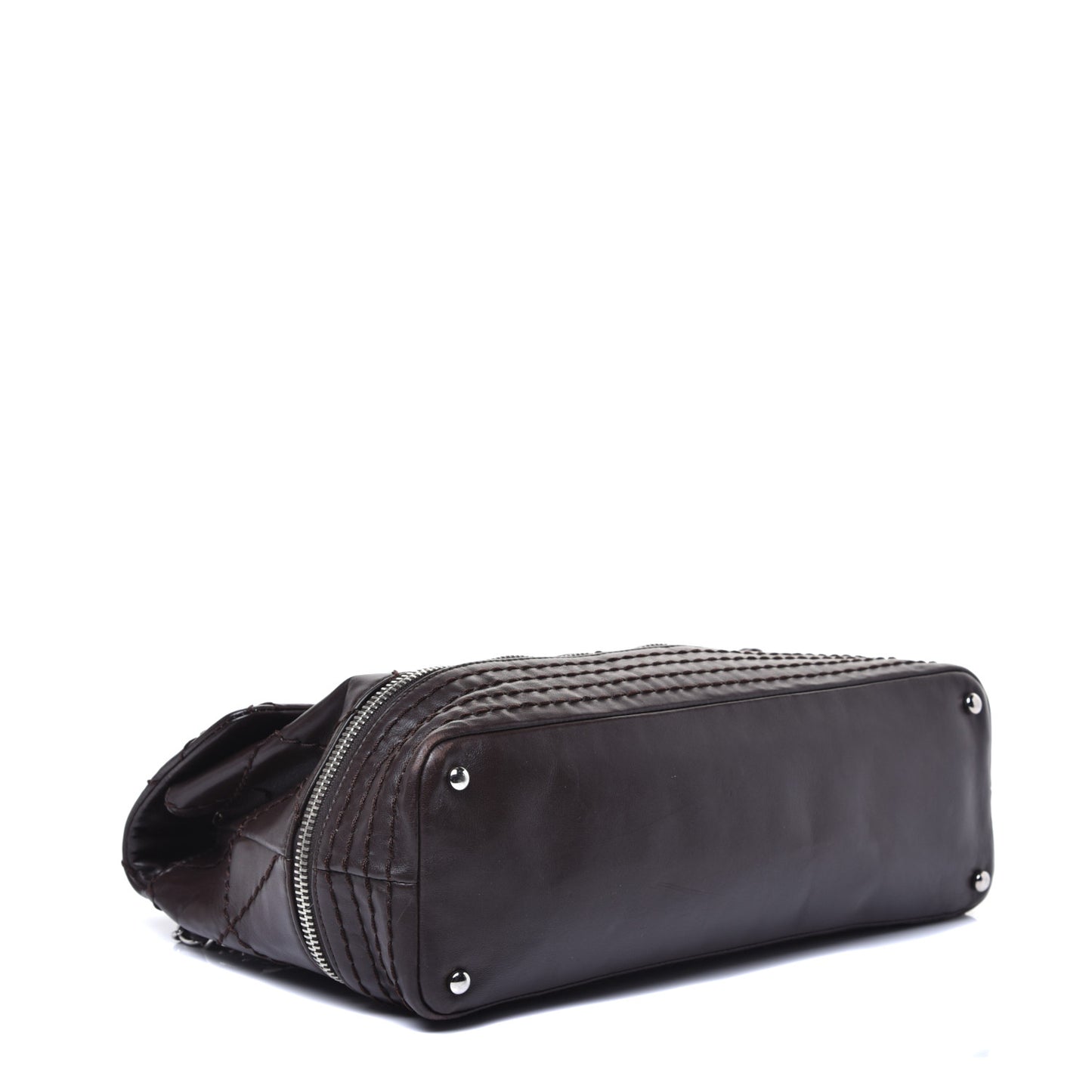 Calfskin Stitched Large Expandable Flap Bag Dark Brown