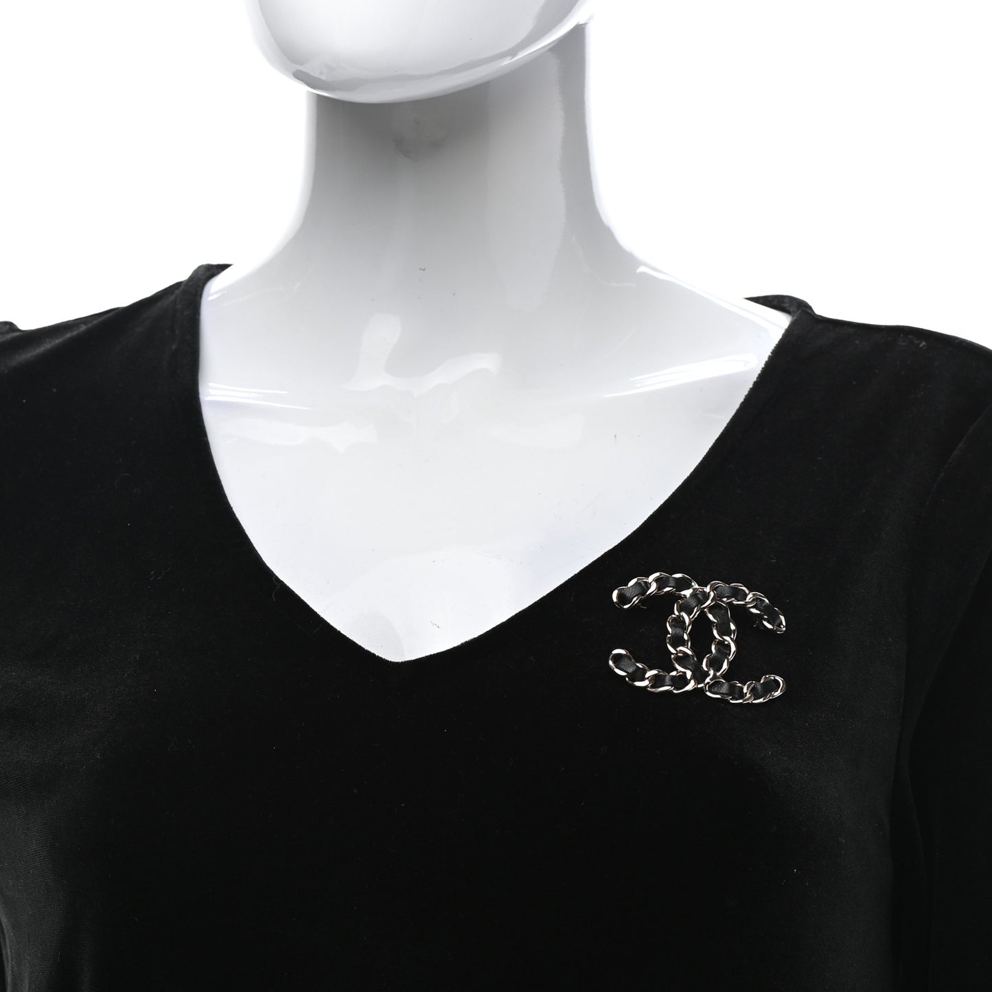 Lambskin Chain CC Brooch Black Gold