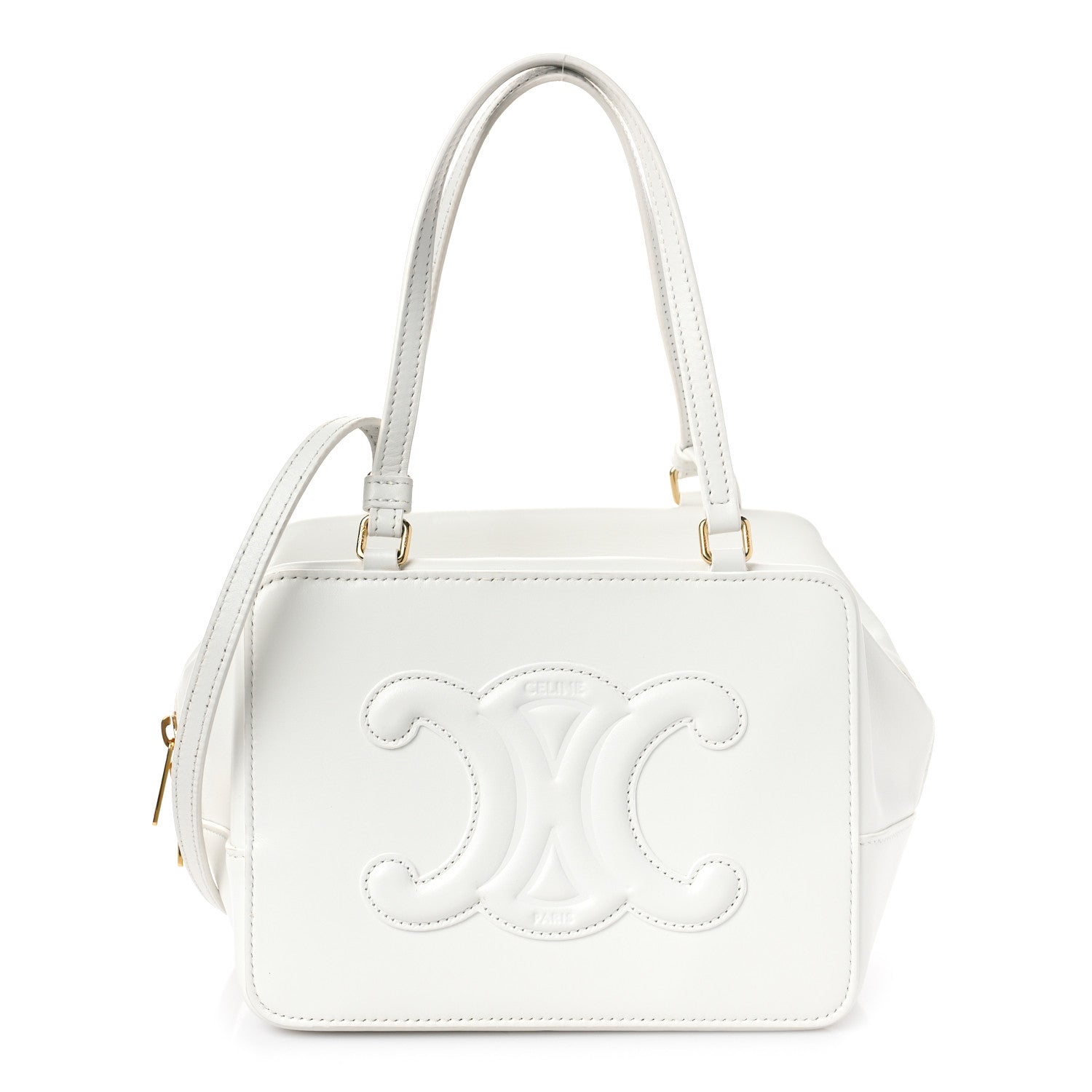 Celine Smooth Calfskin Cuir Triomphe Folded Cube Bag Arctic White 1 of 8