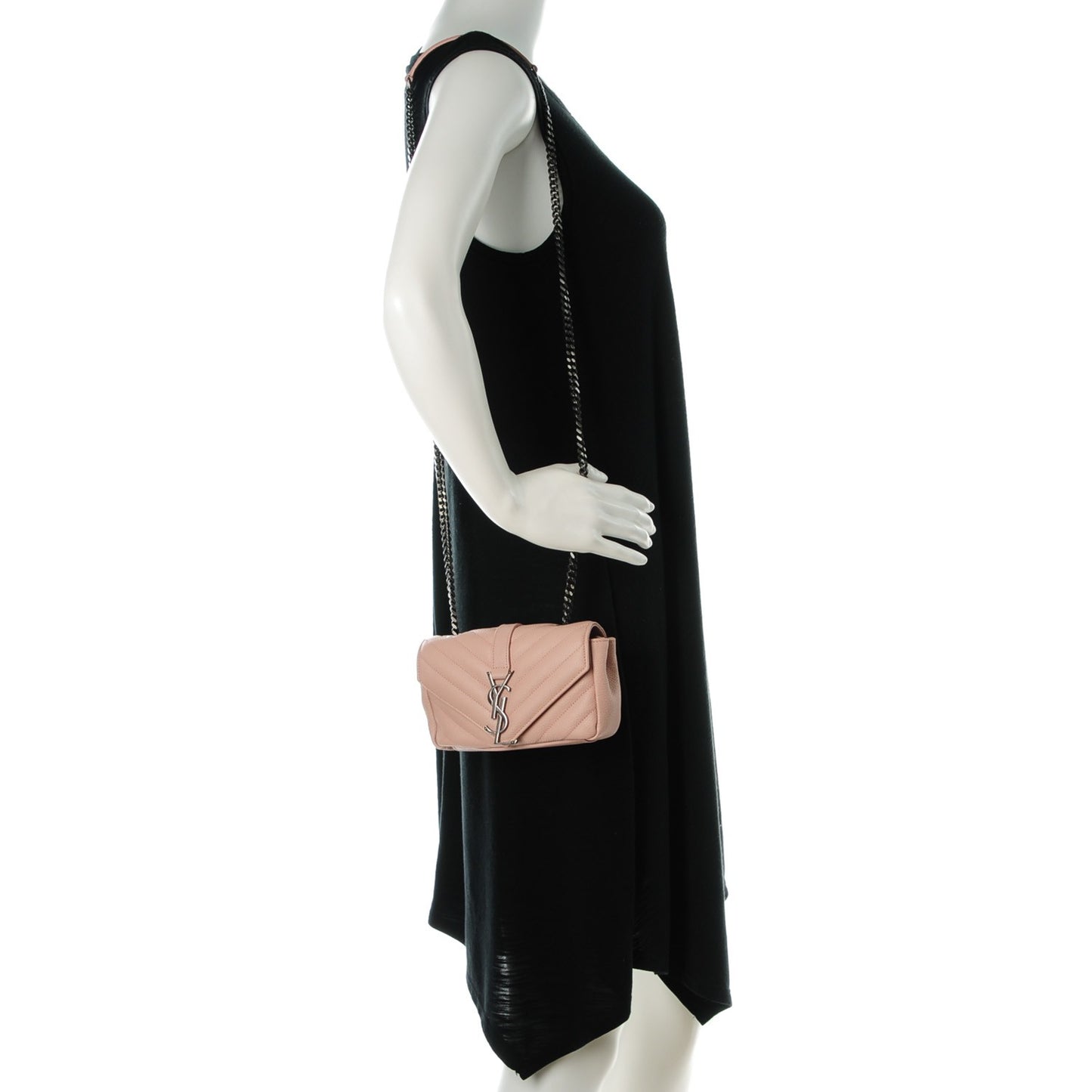 Grained Calfskin Matelassé Chevron Monogram Classic Baby Chain Bag Pale Pink