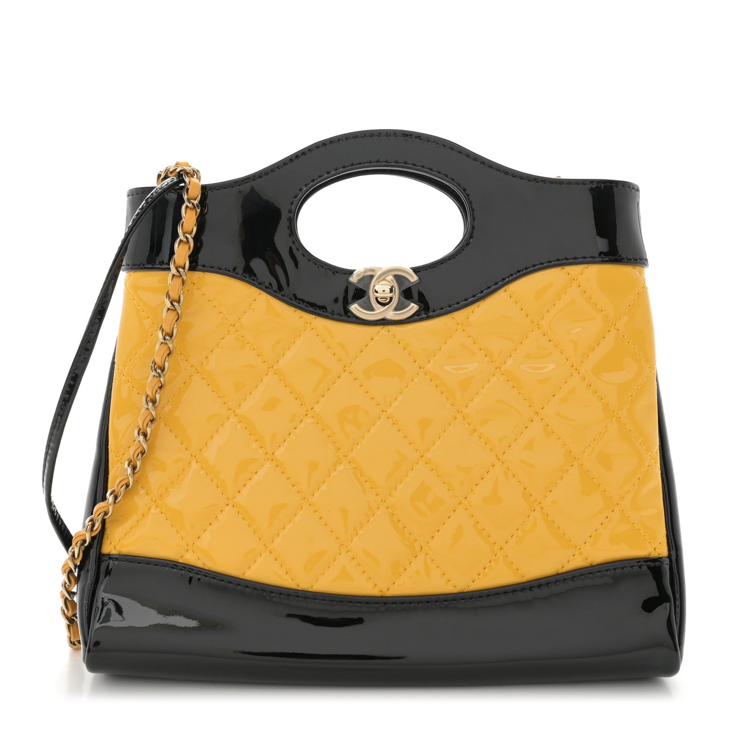 Chanel Patent Calfskin Quilted Mini 31 Shopping Bag Yellow Black 1 of 11