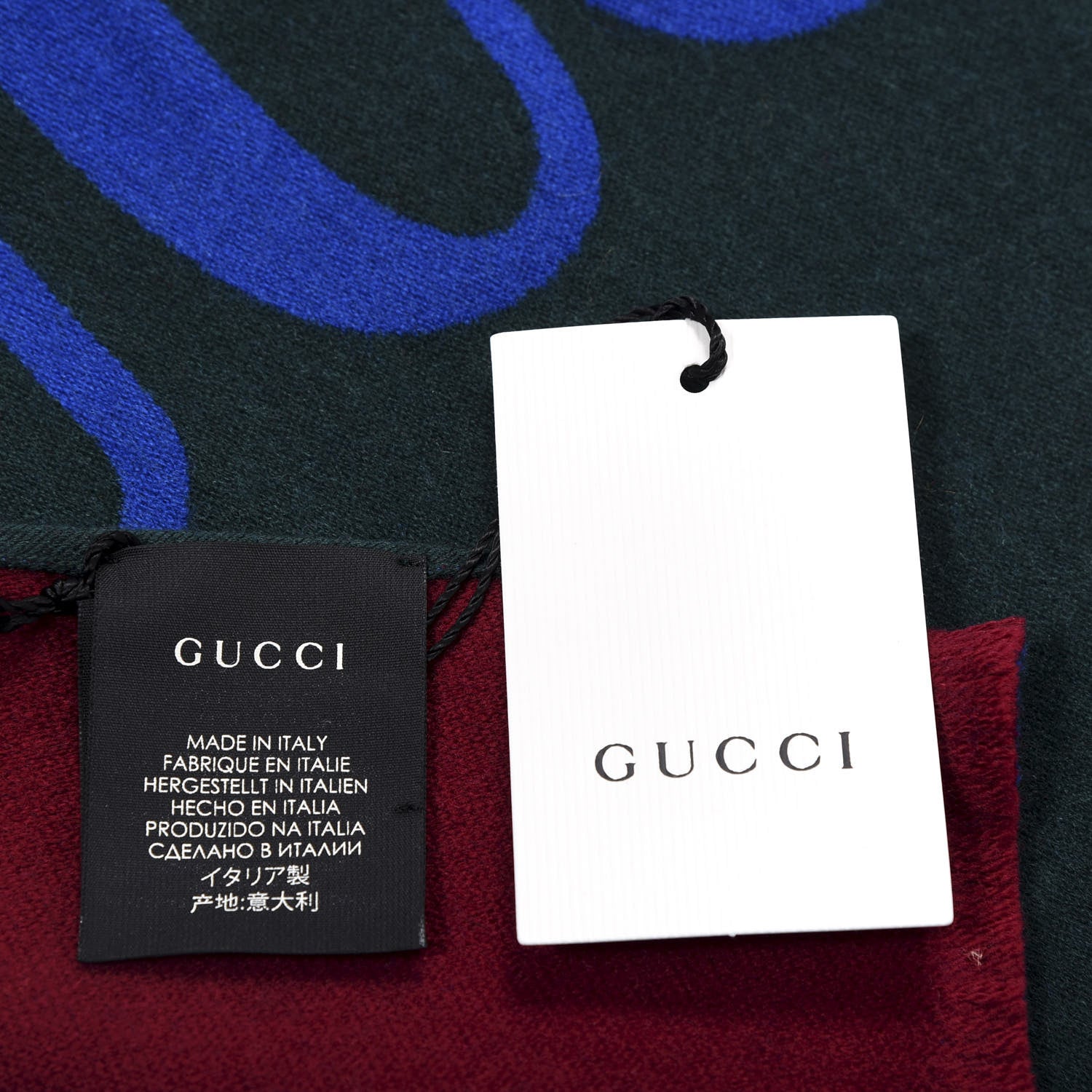 Gucci Wool Silk Guccium Scarf Petroleum Blue Bordeaux 3 of 5