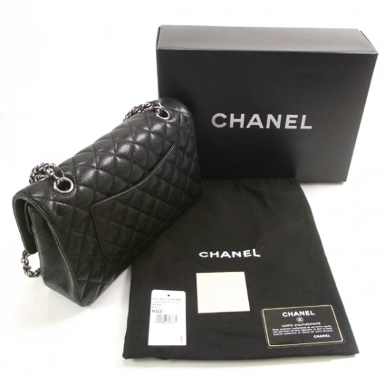 Caviar Quilted Medium Double Flap Black