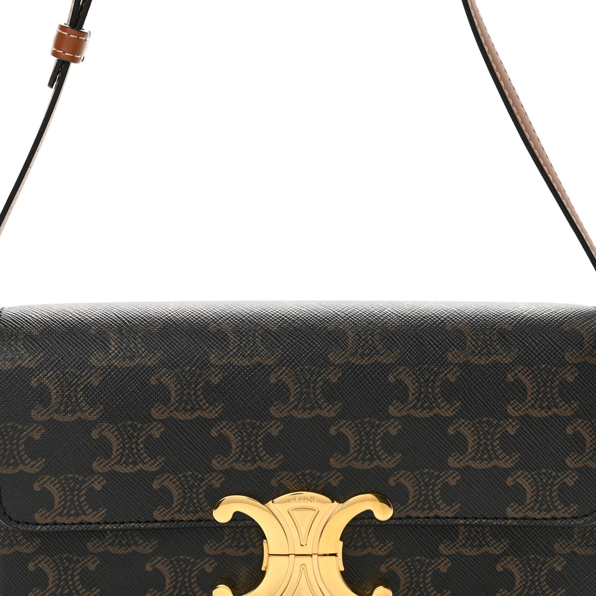 Canvas Calfskin Triomphe Shoulder Bag Tan