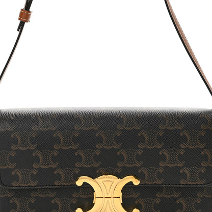 Celine Canvas Calfskin Triomphe Shoulder Bag Tan 9 of 12
