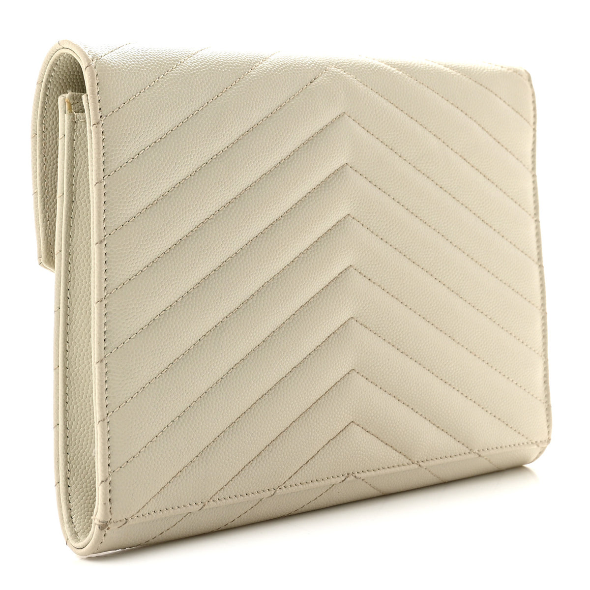 Saint Laurent Grain De Poudre Matelasse Chevron Monogram Envelope Clutch Crema Soft 3 of 12