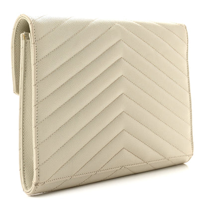 Saint Laurent Grain De Poudre Matelasse Chevron Monogram Envelope Clutch Crema Soft 3 of 12