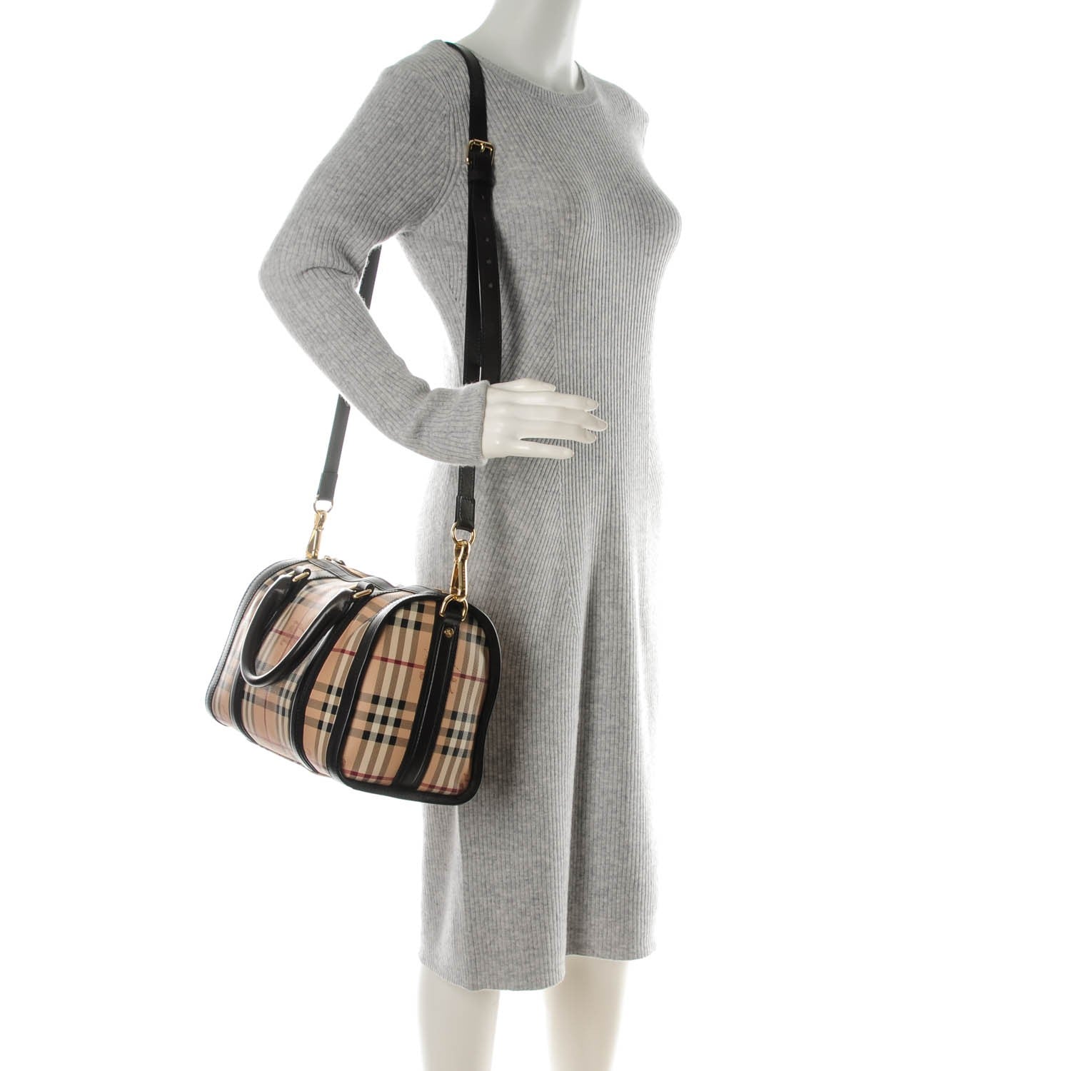 Burberry Haymarket Check Medium Alchester Bowling Bag Chocolate 2 of 8