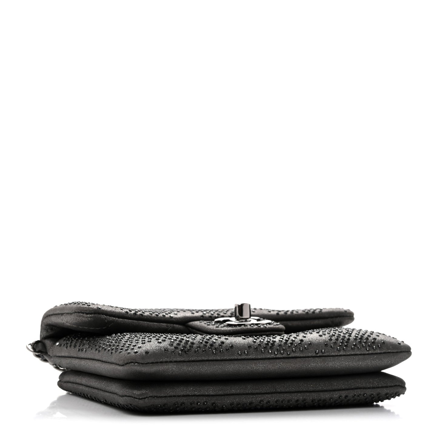 Iridescent Calfskin Crystal Mini Flap Crossbody Bag Gris Fonce