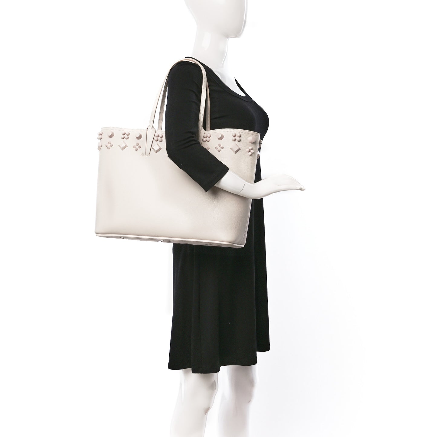 Calfskin Empire Spike Studded East West Cabata Tote Leche