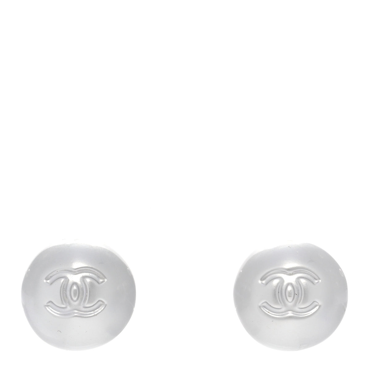 Chanel Resin Metal CC Stud Earrings Silver Pearly White 1 of 5