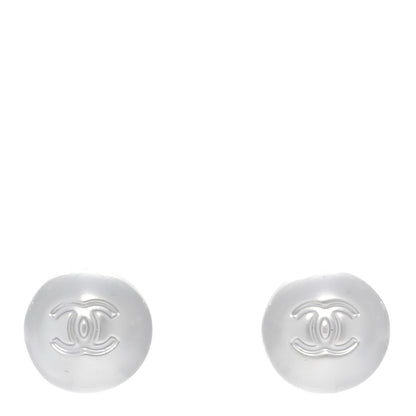 Chanel Resin Metal CC Stud Earrings Silver Pearly White 1 of 5