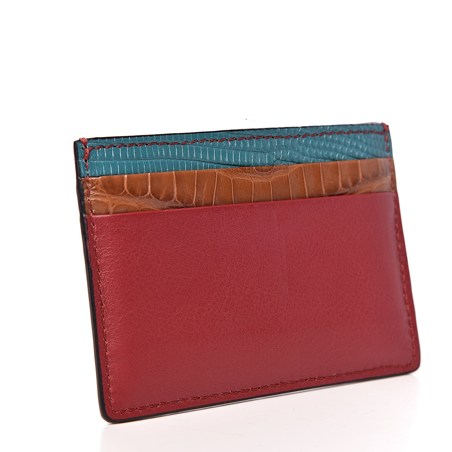 Burberry Calfskin Lizard Alligator Sandon Card Case Deep Red 3 of 7