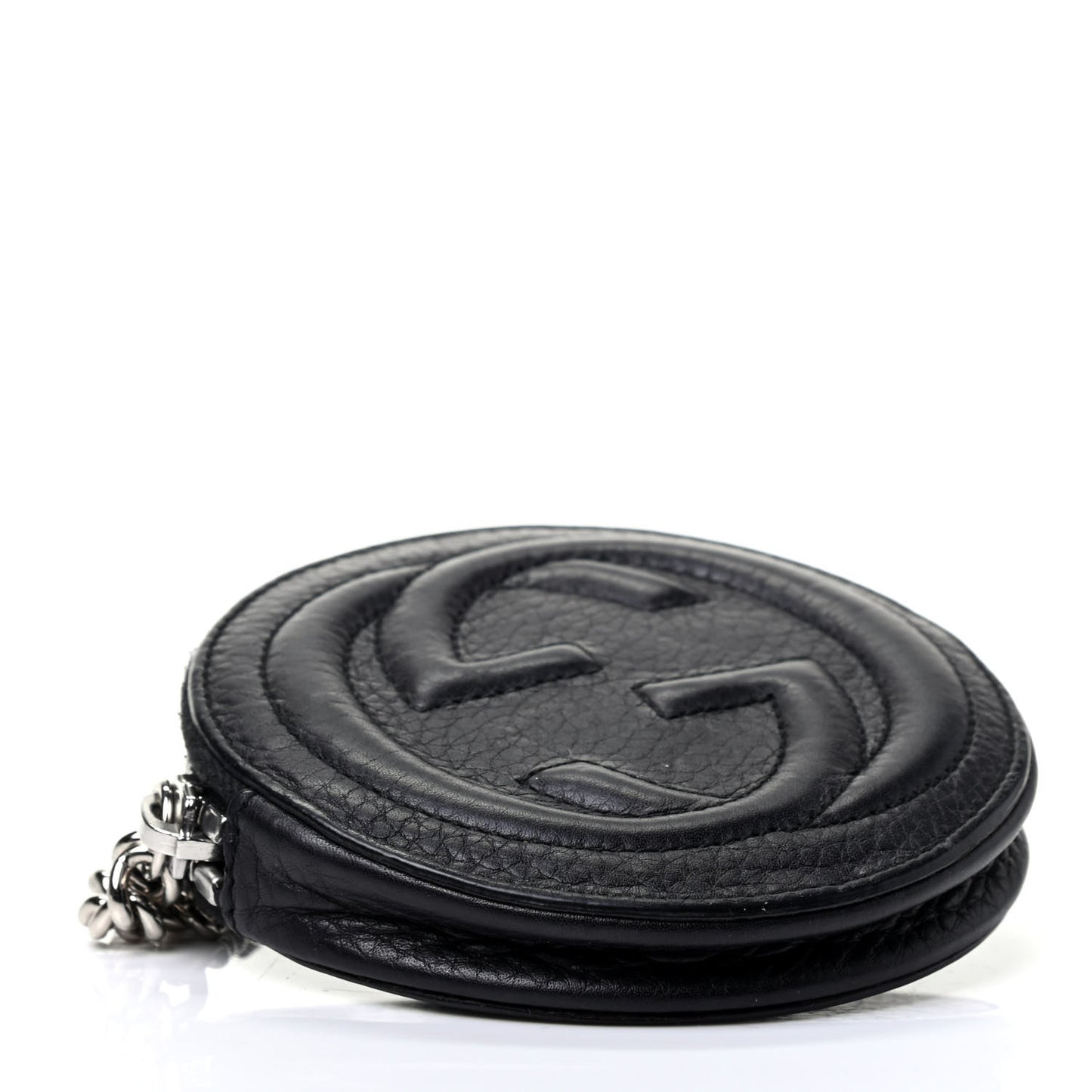 Pebbled Calfskin Round Coin Purse Black