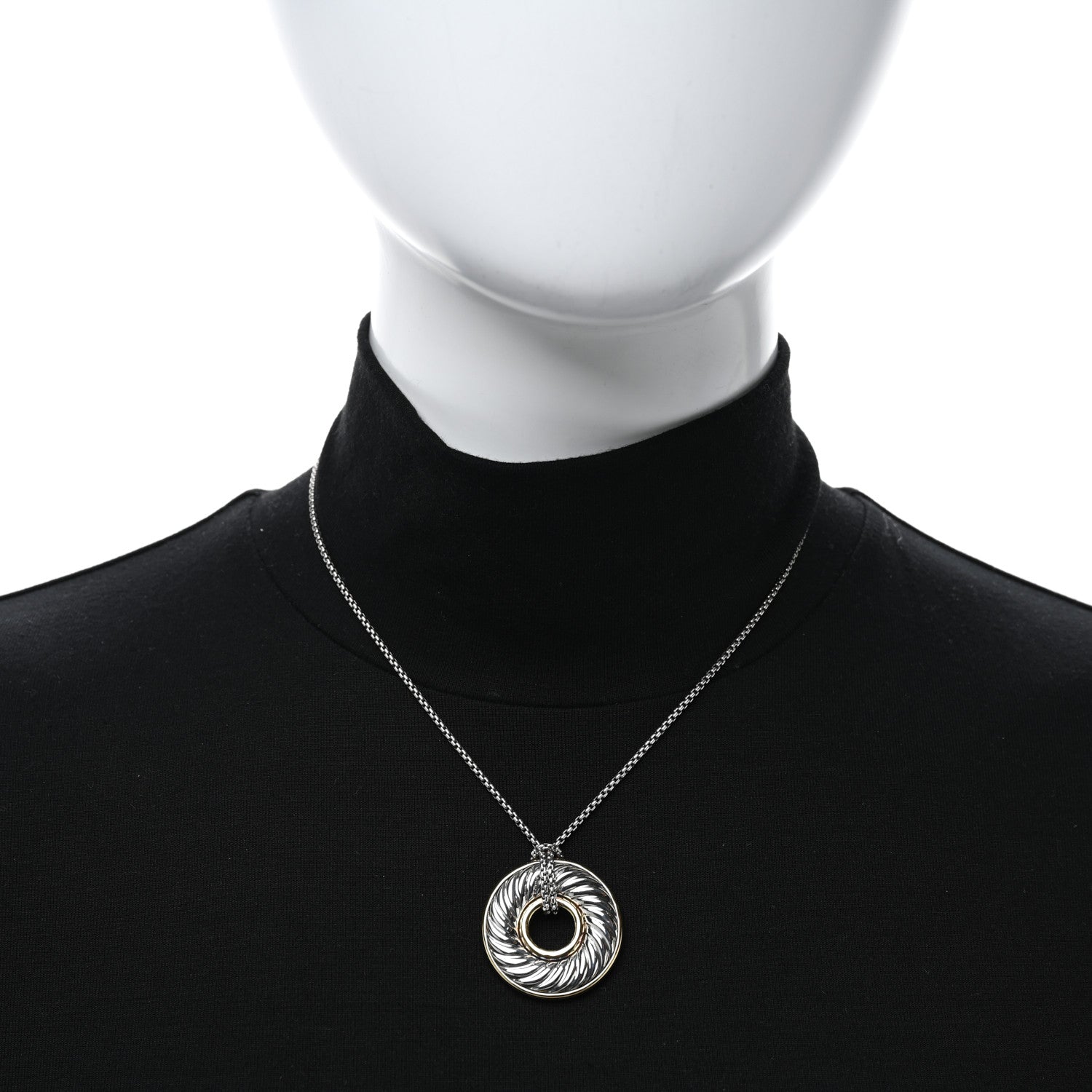 David Yurman Sterling Silver 18K Yellow Gold 30mm Thoroughbred Pendant Necklace 3 of 4