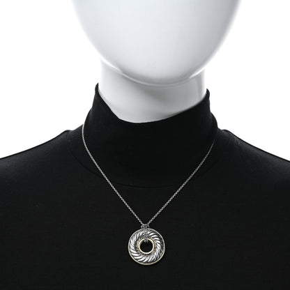 David Yurman Sterling Silver 18K Yellow Gold 30mm Thoroughbred Pendant Necklace 3 of 4