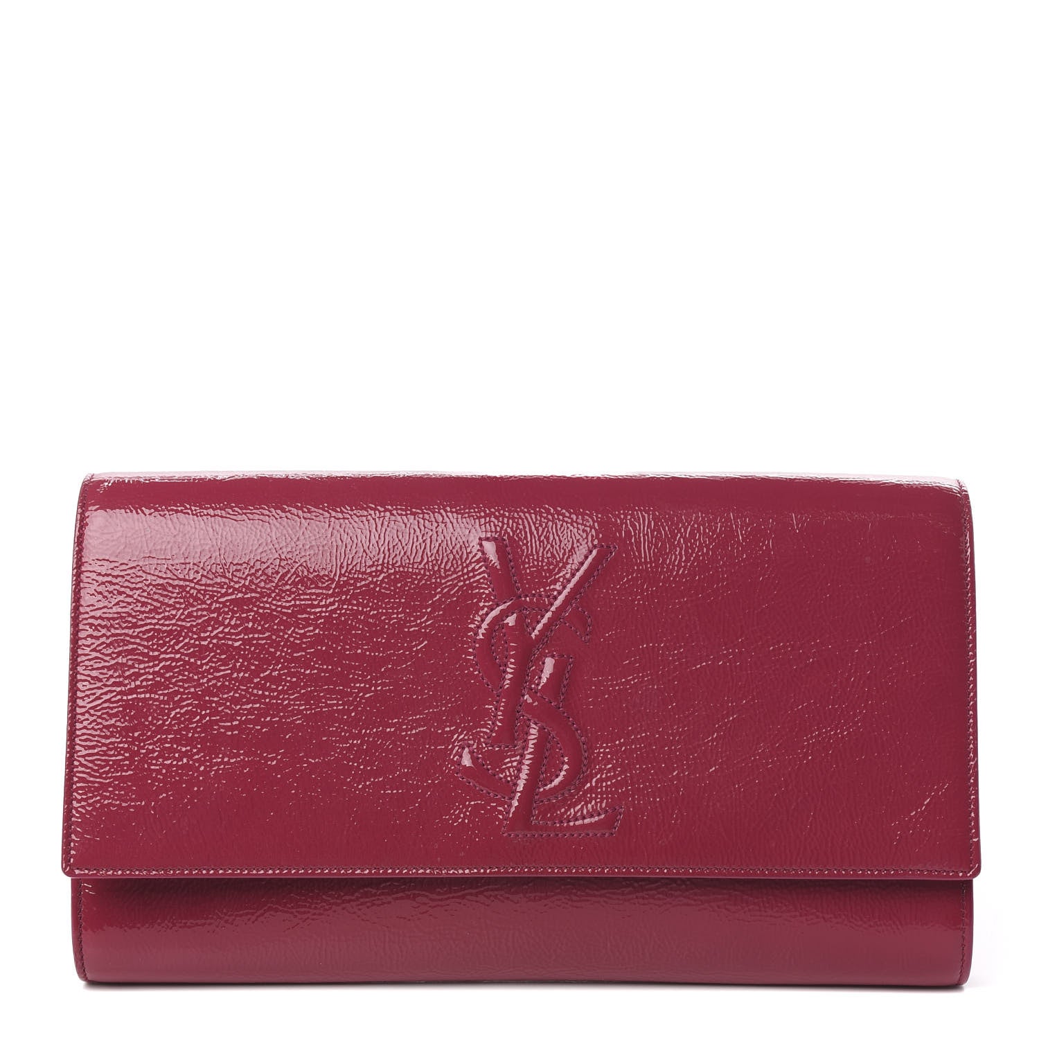 Saint Laurent Textured Patent Monogram Large Belle De Jour Clutch Fuchsia 1 of 10