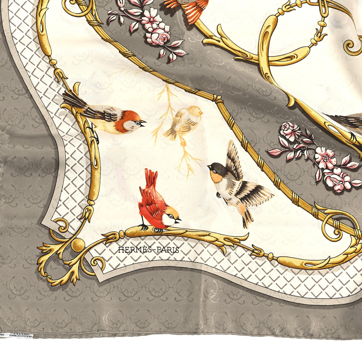 Hermes Silk La Cle Des Champs Scarf 90 Grey Multicolor 1847970