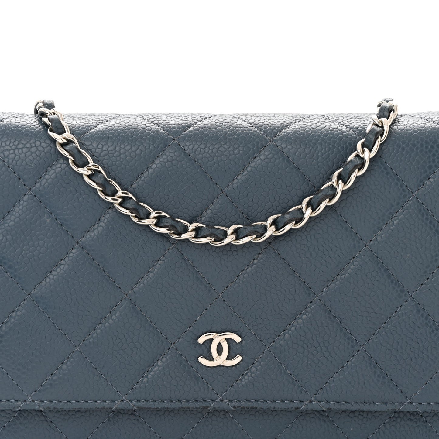 Caviar Quilted Wallet on Chain WOC Blue