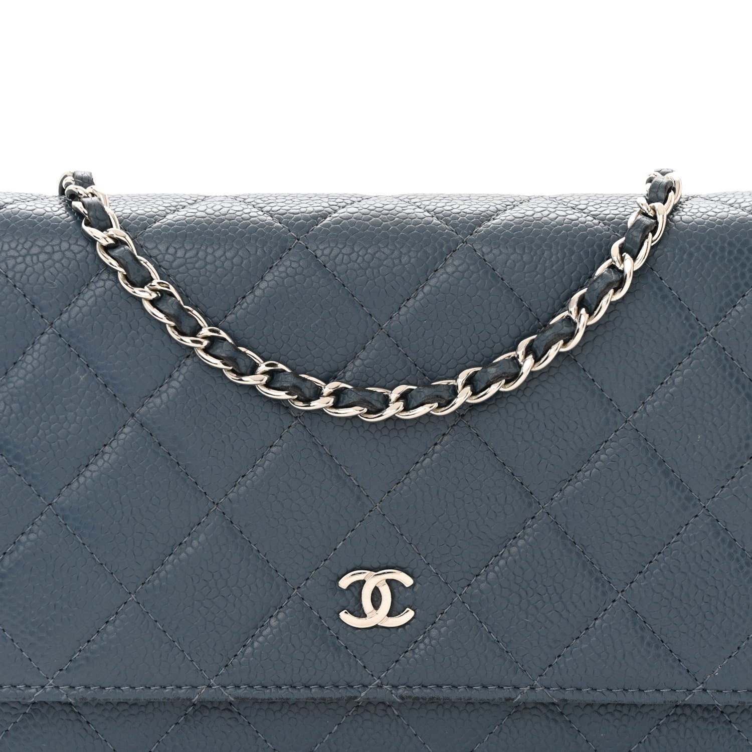 Chanel Caviar Quilted Wallet on Chain WOC Blue 9 of 14