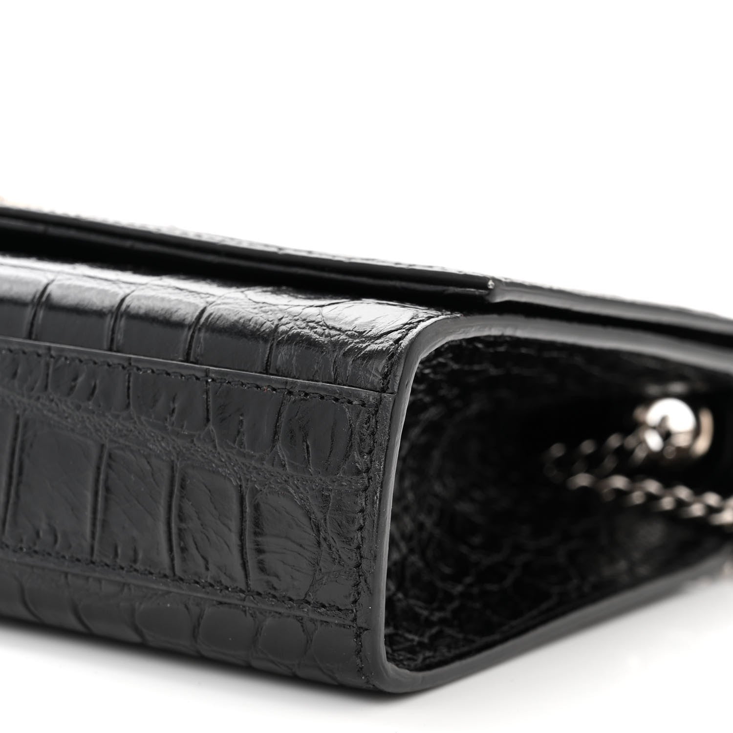 Saint Laurent Calfskin Crocodile Embossed Medium Classic Monogram Kate Tassel Satchel Black 9 of 9