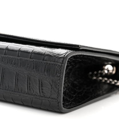 Saint Laurent Calfskin Crocodile Embossed Medium Classic Monogram Kate Tassel Satchel Black 9 of 9
