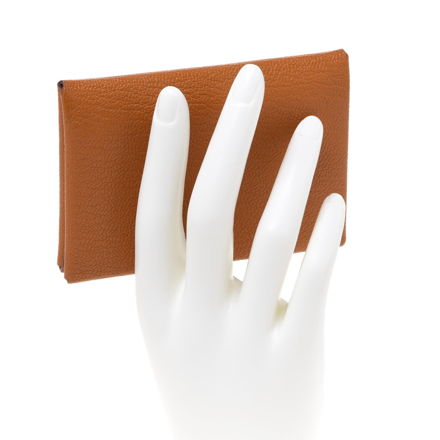 Hermes Chevre Mysore Verso Calvi Duo Card Case Caramel Rose Sakura 2 of 8