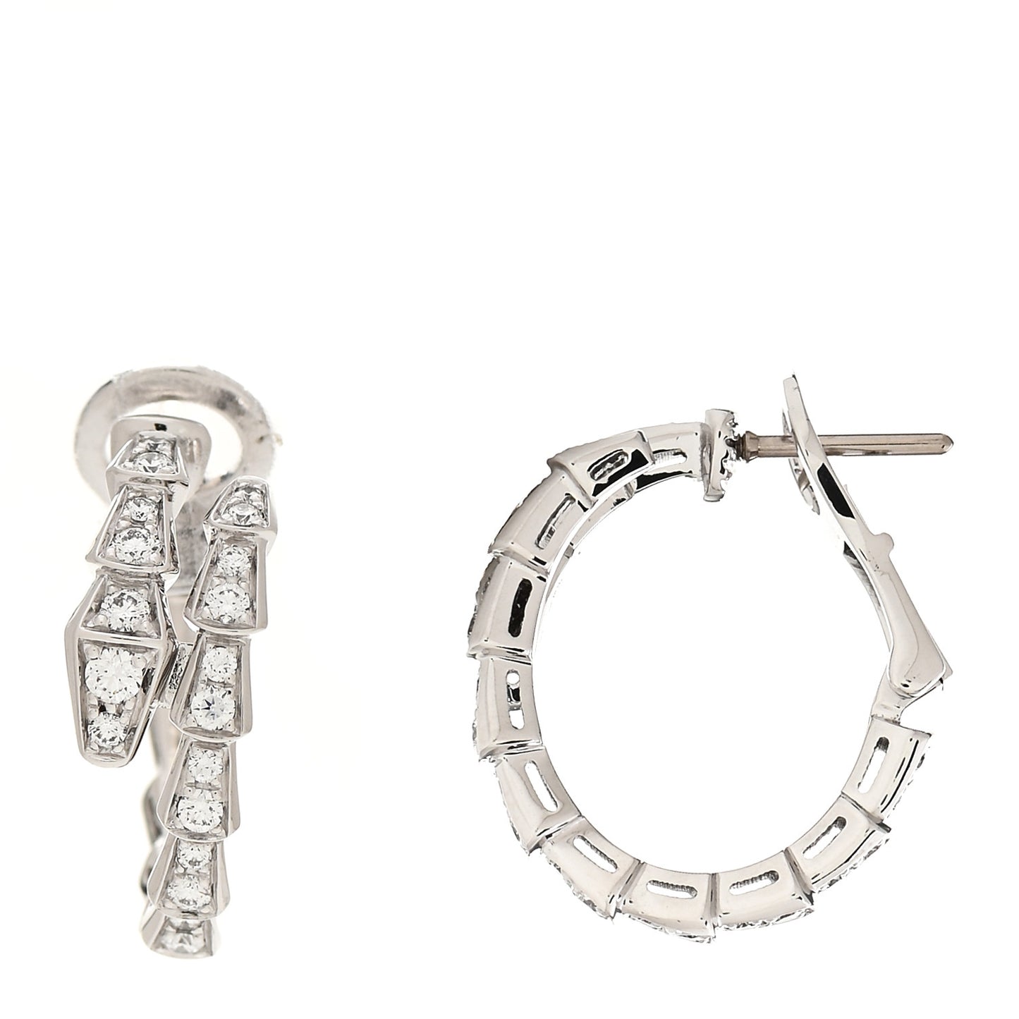 18K White Gold Diamond Serpenti Viper Hoop Pave Earrings