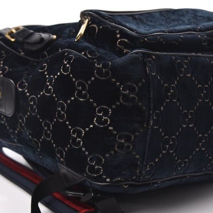 Gucci Velvet GG Monogram Textured Calfskin Web Small Double Buckle Backpack Blue Beige Black 8 of 9
