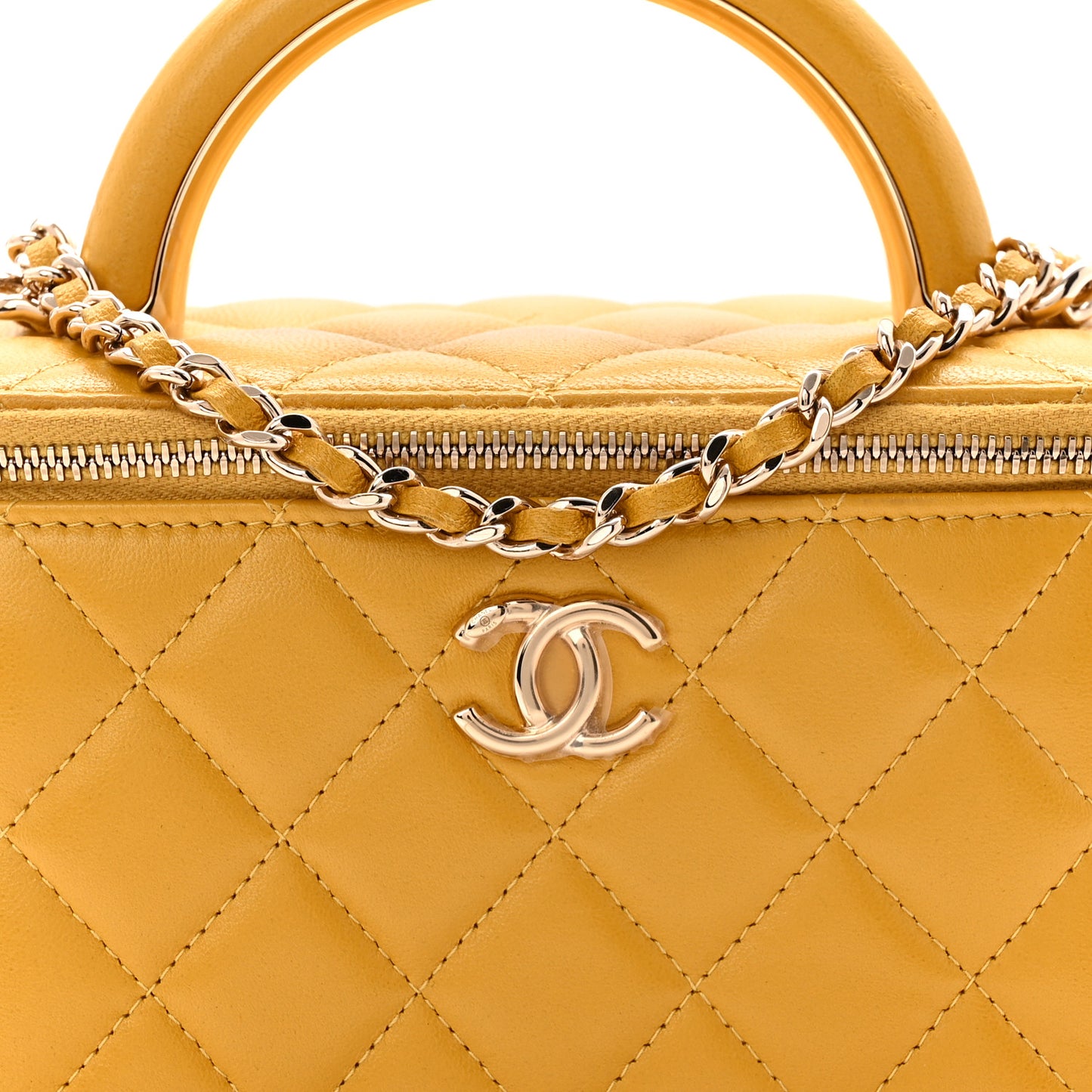 Lambskin Quilted Small Charming Top Handle Vanity Case With Chain Yellow