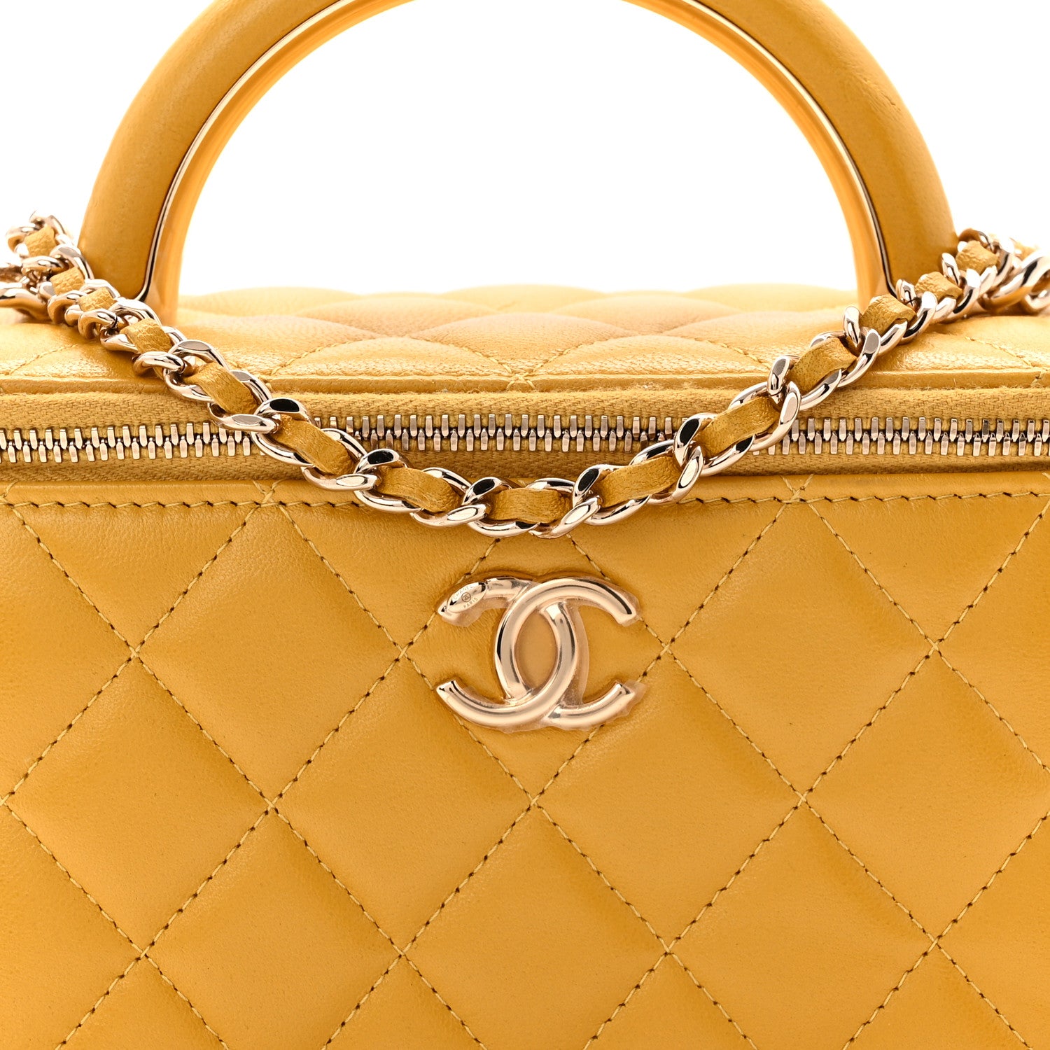 Chanel Lambskin Quilted Small Charming Top Handle Vanity Case With Chain Yellow 8 of 10