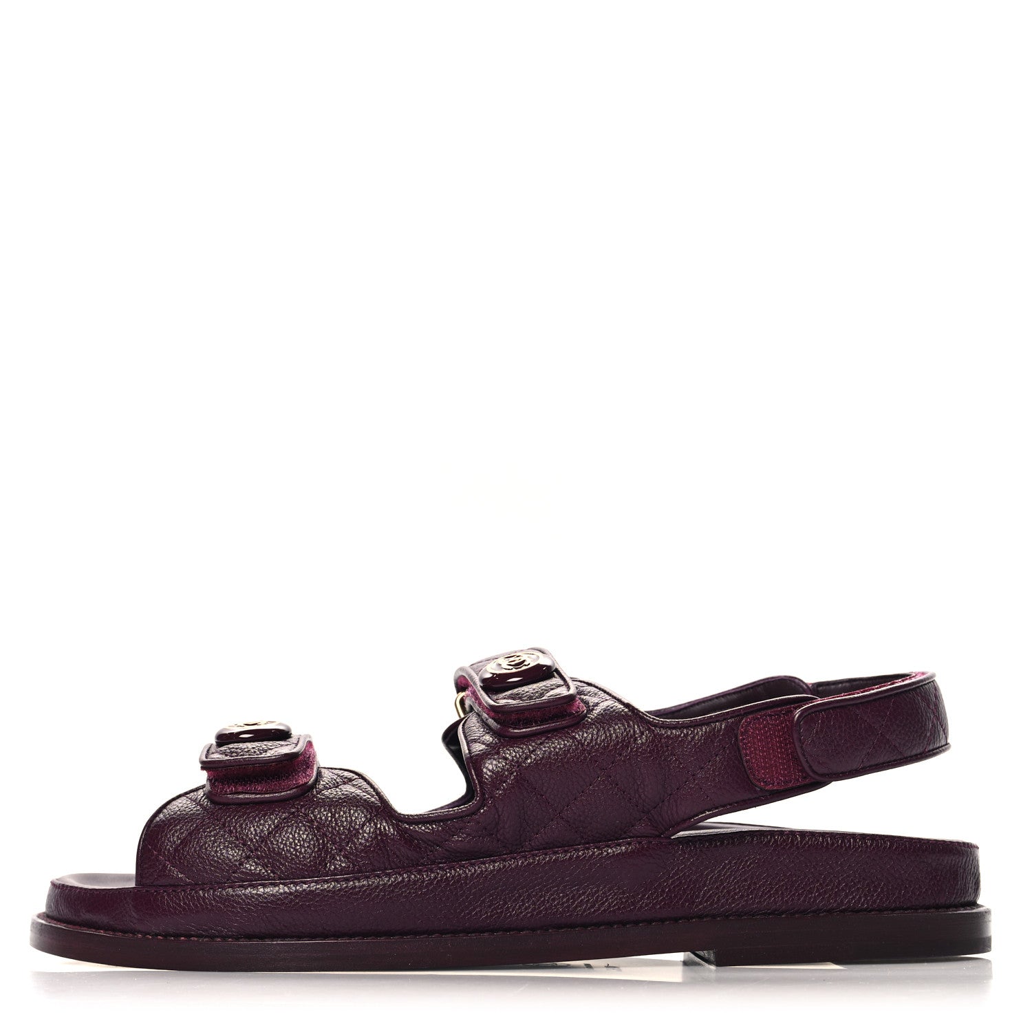 Chanel Grained Calfskin Velcro Dad Sandals 40.5 Burgundy 1 of 10
