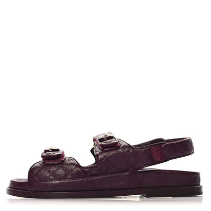 Chanel Grained Calfskin Velcro Dad Sandals 40.5 Burgundy 1 of 10
