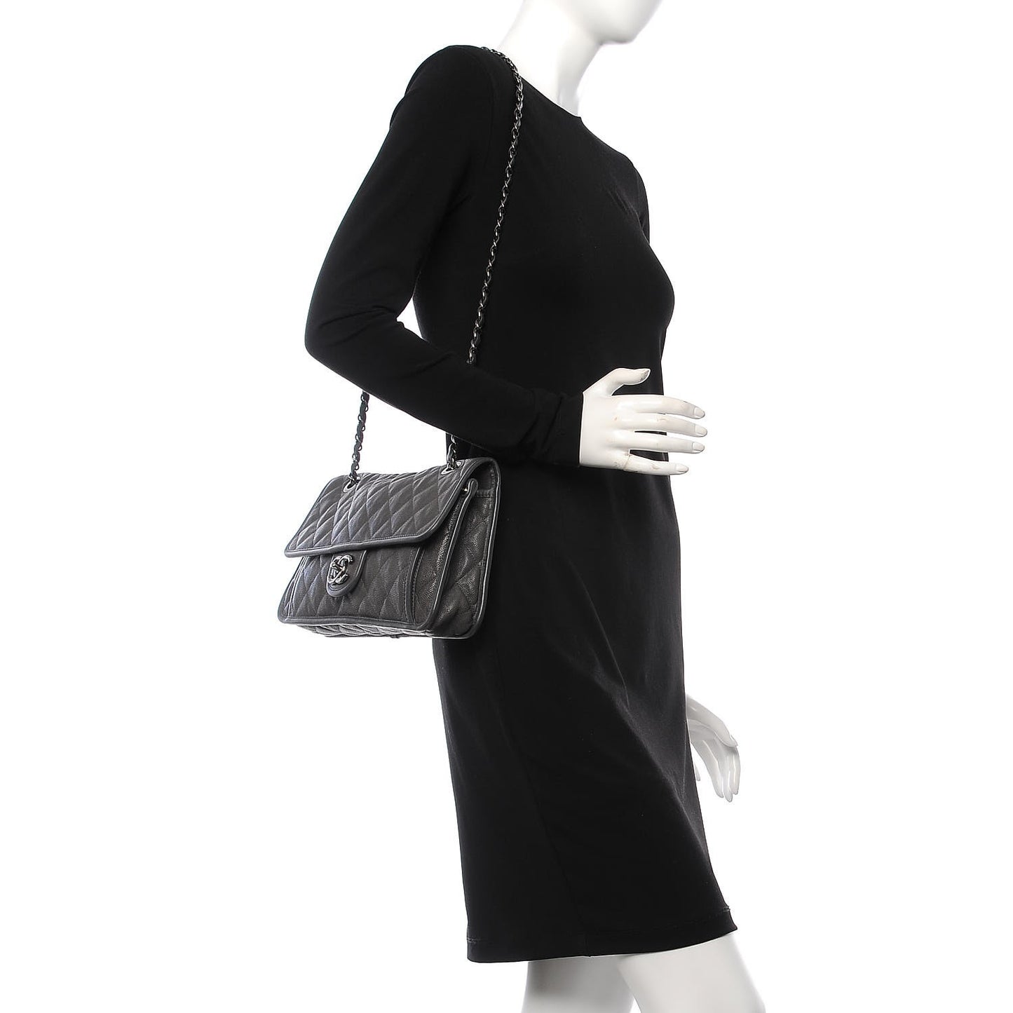 Caviar Quilted Medium French Riviera Flap Dark Grey