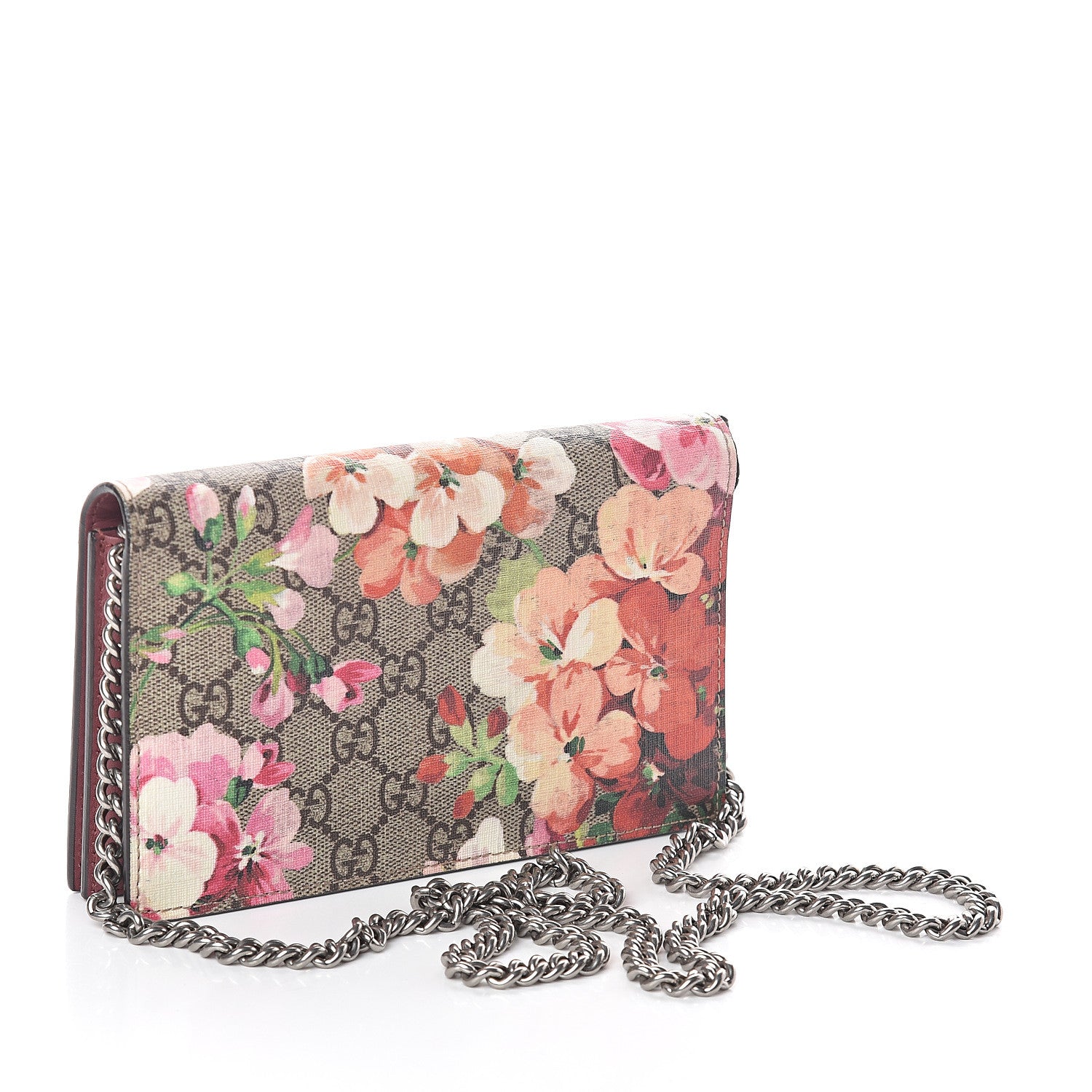 Gucci GG Supreme Monogram Blooms Chain Wallet Beige Multicolor Dry Rose 2 of 7