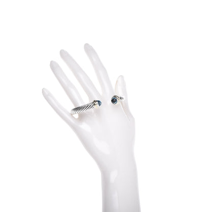 David Yurman Sterling Silver 14K Yellow Gold Blue Topaz 7mm Cable Classics Bracelet 2 of 5