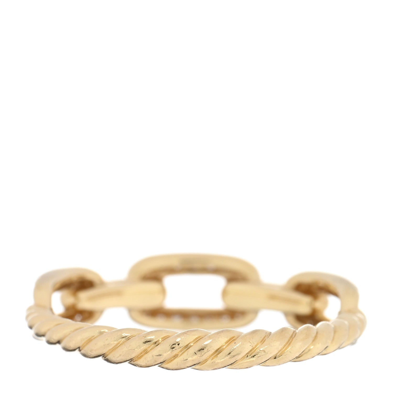 David Yurman 18K Yellow Gold Diamond 4.5mm Stax Single Row Chain Link Ring 50 5.5 3 of 5