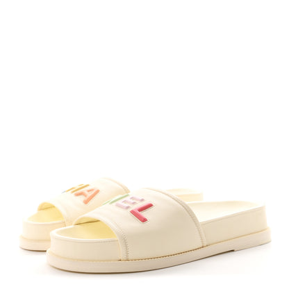 Chanel Lambskin Cha-Nel Mule Sandals 40.5 Ivory Multicolor 4 of 9