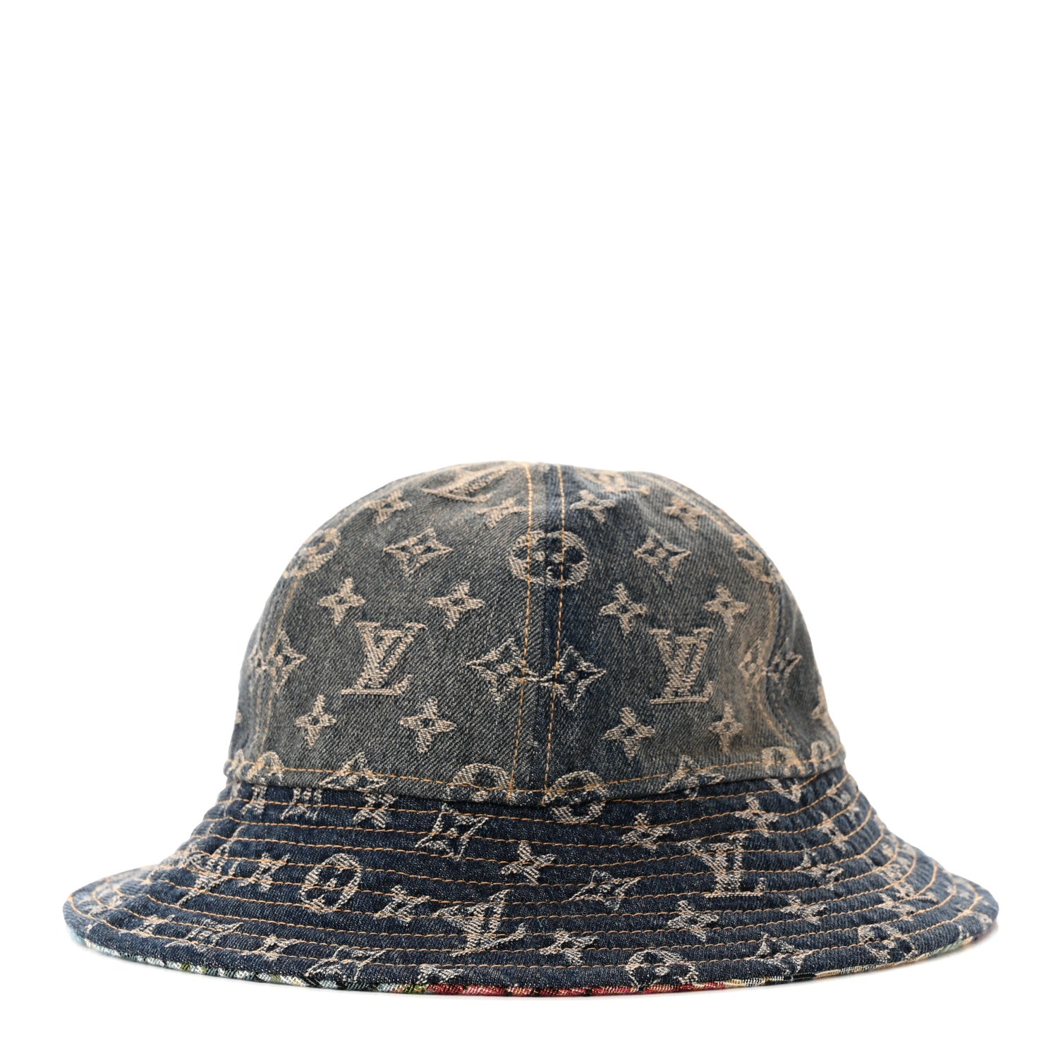 Louis Vuitton Monogram Tapestry Reversible Bucket Hat 58 Blue Multicolor 1 of 14