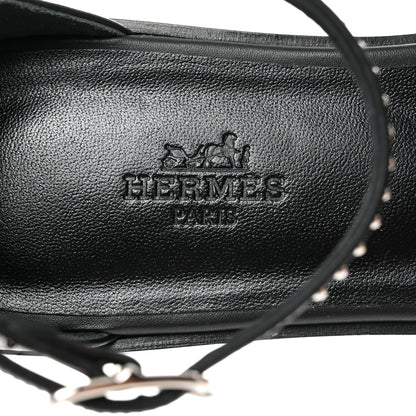 Hermes Calfskin Studded Santorini Sandals 37.5 Black 7 of 8