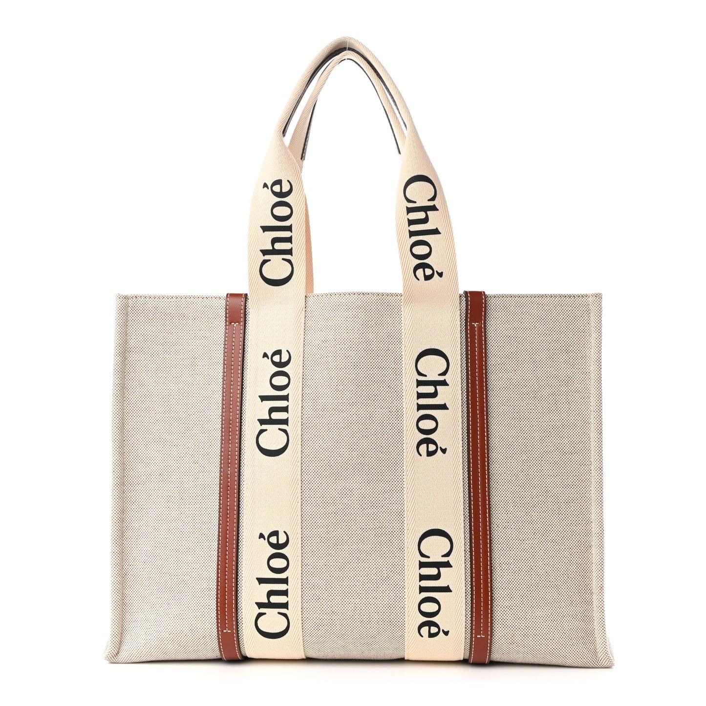 Cotton Calfskin Large Woody Ribbon Tote White Brown